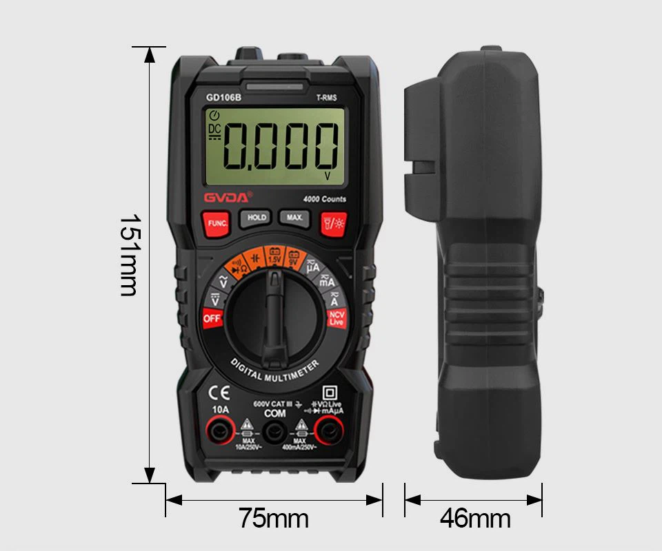 GVDA Professional True RMS Multímetre Digital Auto Range 600V 10A amb 40M Ohm...